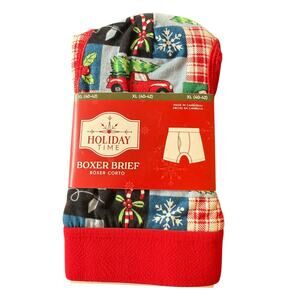 Holiday Time Christmas Tree Snowflake Candy Cane Cotton Boxer Brief Size XL